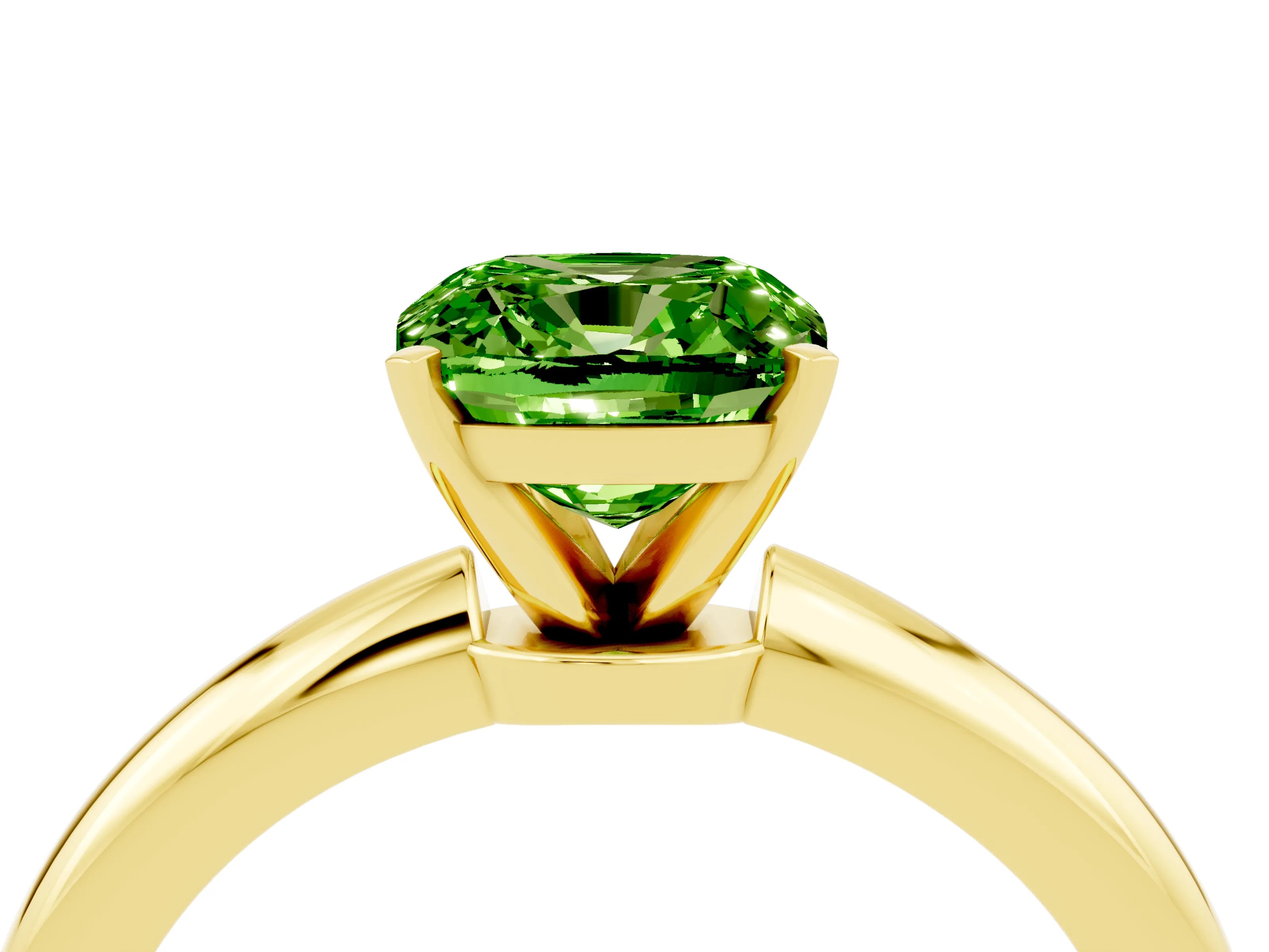 Yellow gold Cushion Cut Peridot Solitaire Ring with Six-Prong Setting and Classic Band_4
