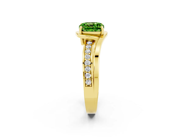 Yellow gold Cushion Cut Peridot Solitaire Ring with Split Shank and Prong Setting