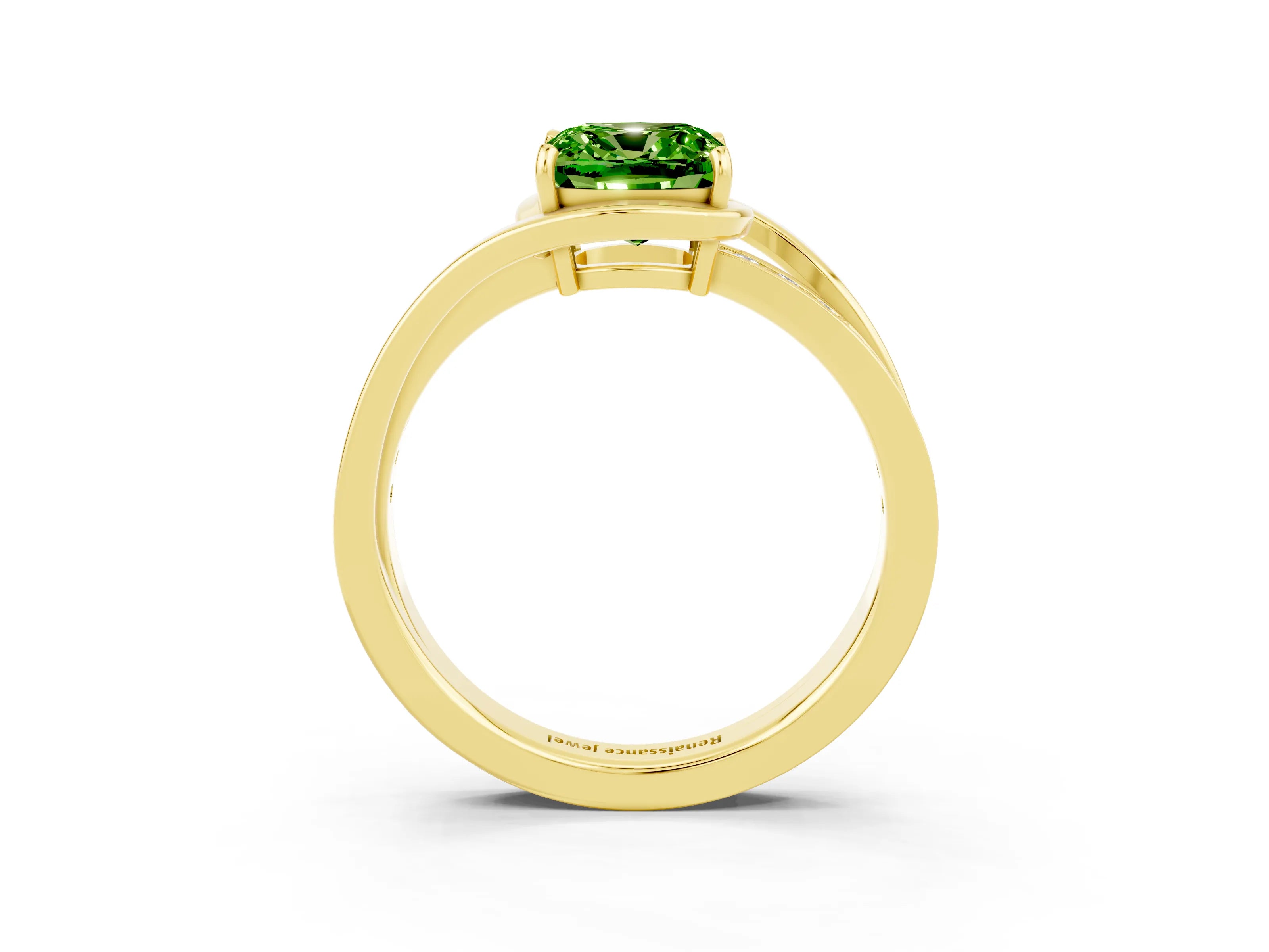 Yellow gold Cushion Cut Peridot Solitaire Ring with Split Shank and Prong Setting_3