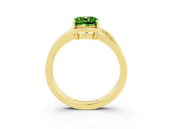 Yellow gold Cushion Cut Peridot Solitaire Ring with Split Shank and Prong Setting