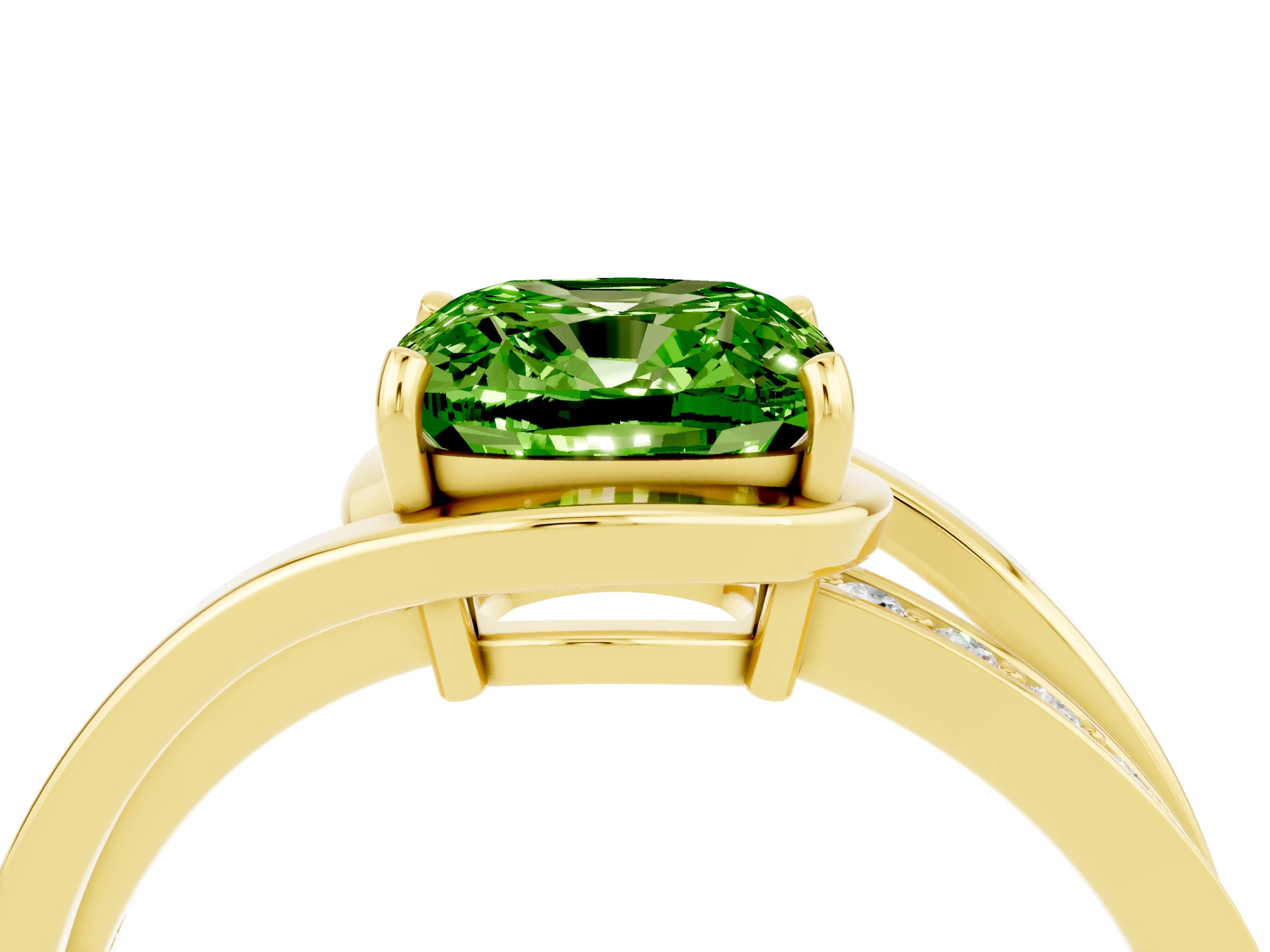 Yellow gold Cushion Cut Peridot Solitaire Ring with Split Shank and Prong Setting_4