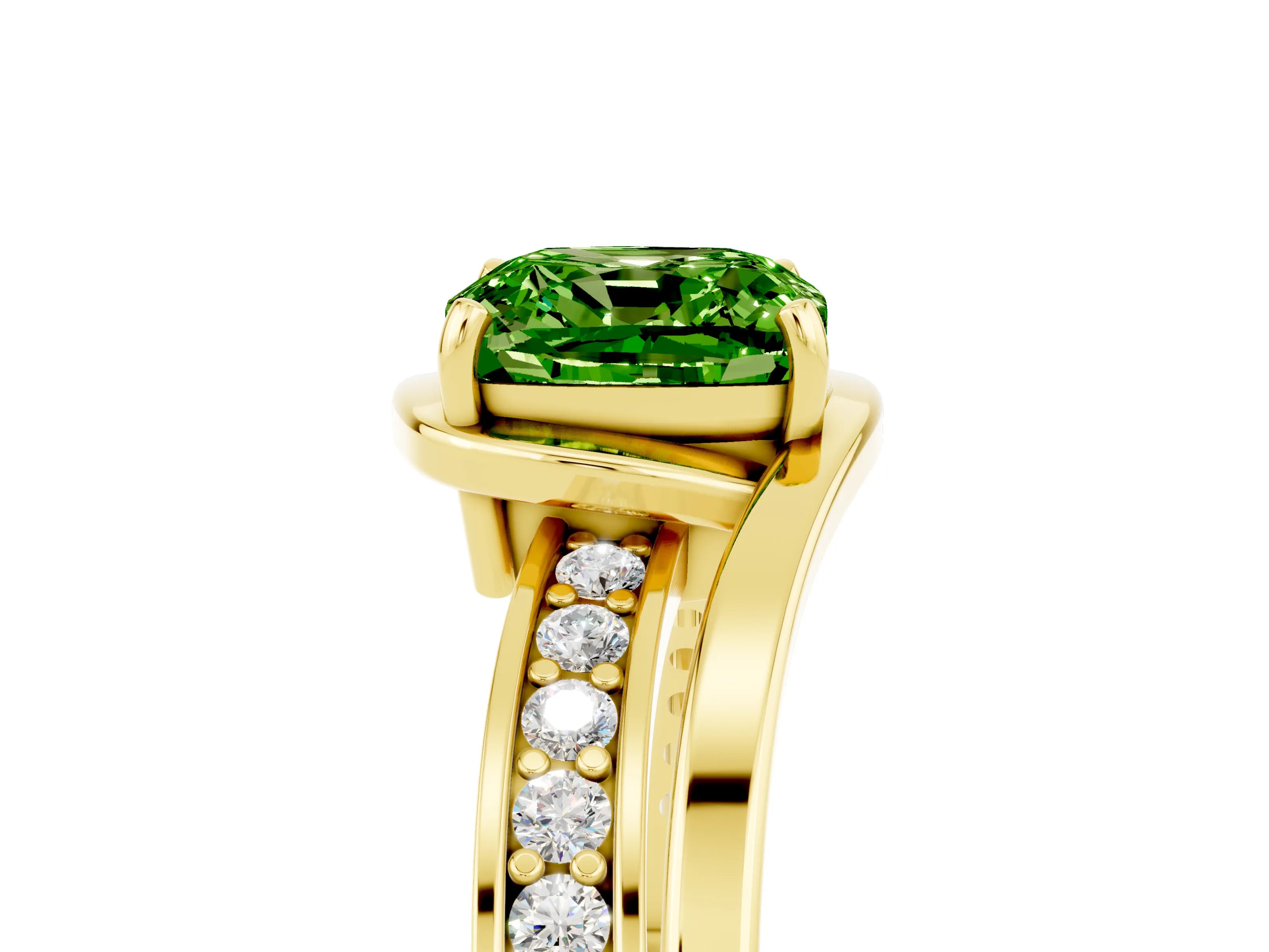Yellow gold Cushion Cut Peridot Solitaire Ring with Split Shank and Prong Setting_5