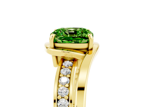 Yellow gold Cushion Cut Peridot Solitaire Ring with Split Shank and Prong Setting_5