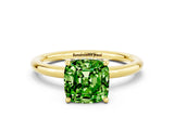 Yellow gold Cushion Cut Peridot Solitaire Ring with Thin Band and Four-Prong Setting
