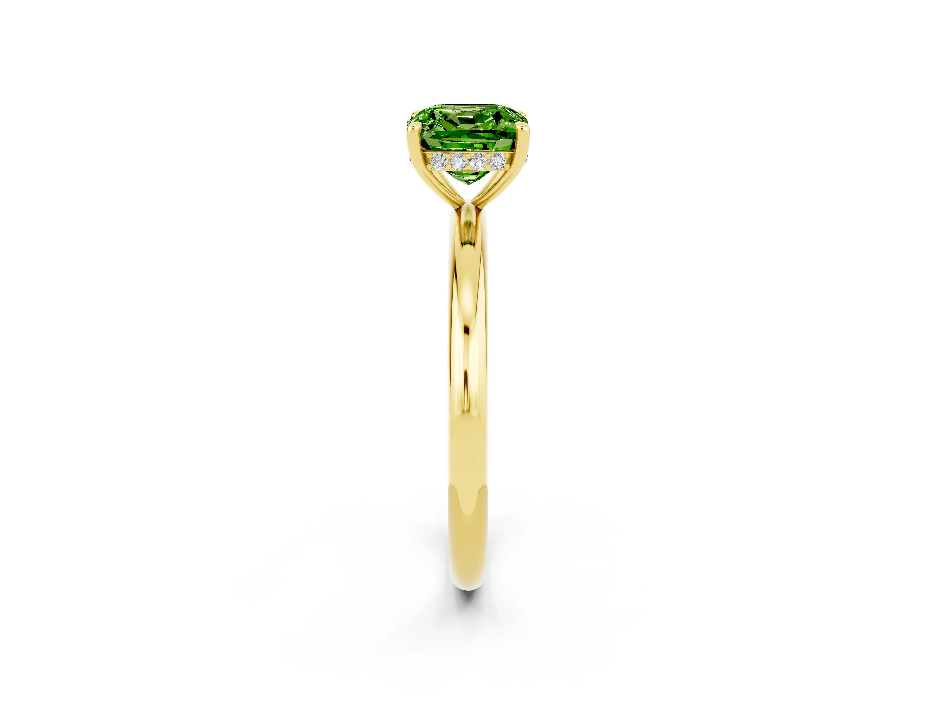 Yellow gold Cushion Cut Peridot Solitaire Ring with Thin Band and Four-Prong Setting_2