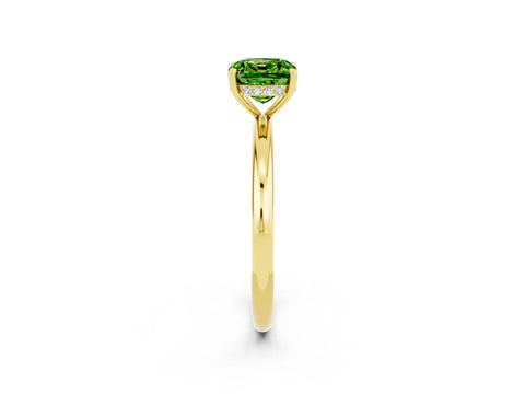 Yellow gold Cushion Cut Peridot Solitaire Ring with Thin Band and Four-Prong Setting_2
