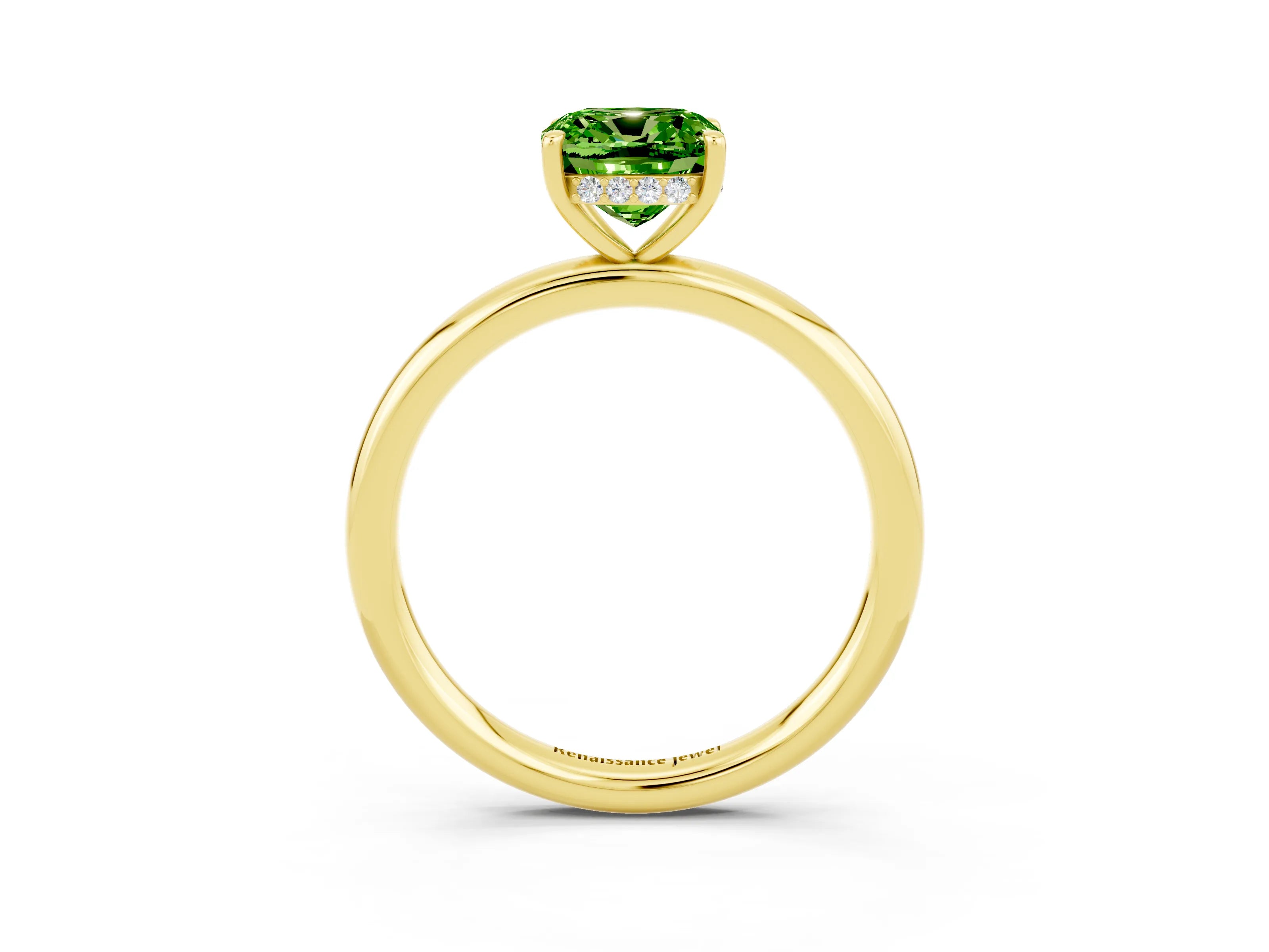 Yellow gold Cushion Cut Peridot Solitaire Ring with Thin Band and Four-Prong Setting_3