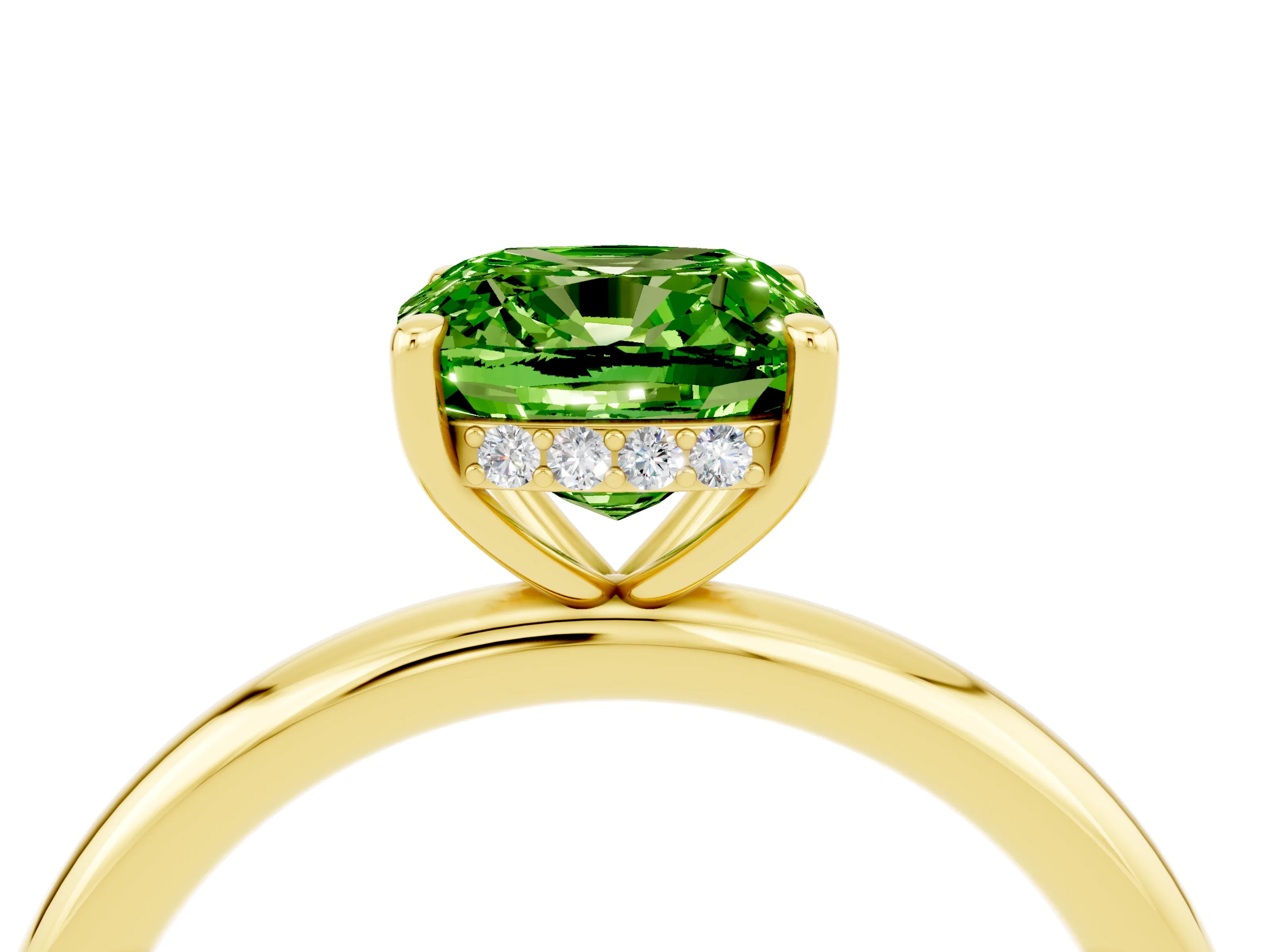 Yellow gold Cushion Cut Peridot Solitaire Ring with Thin Band and Four-Prong Setting_4