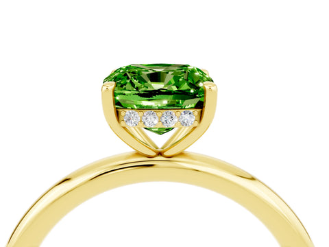 Yellow gold Cushion Cut Peridot Solitaire Ring with Thin Band and Four-Prong Setting_4