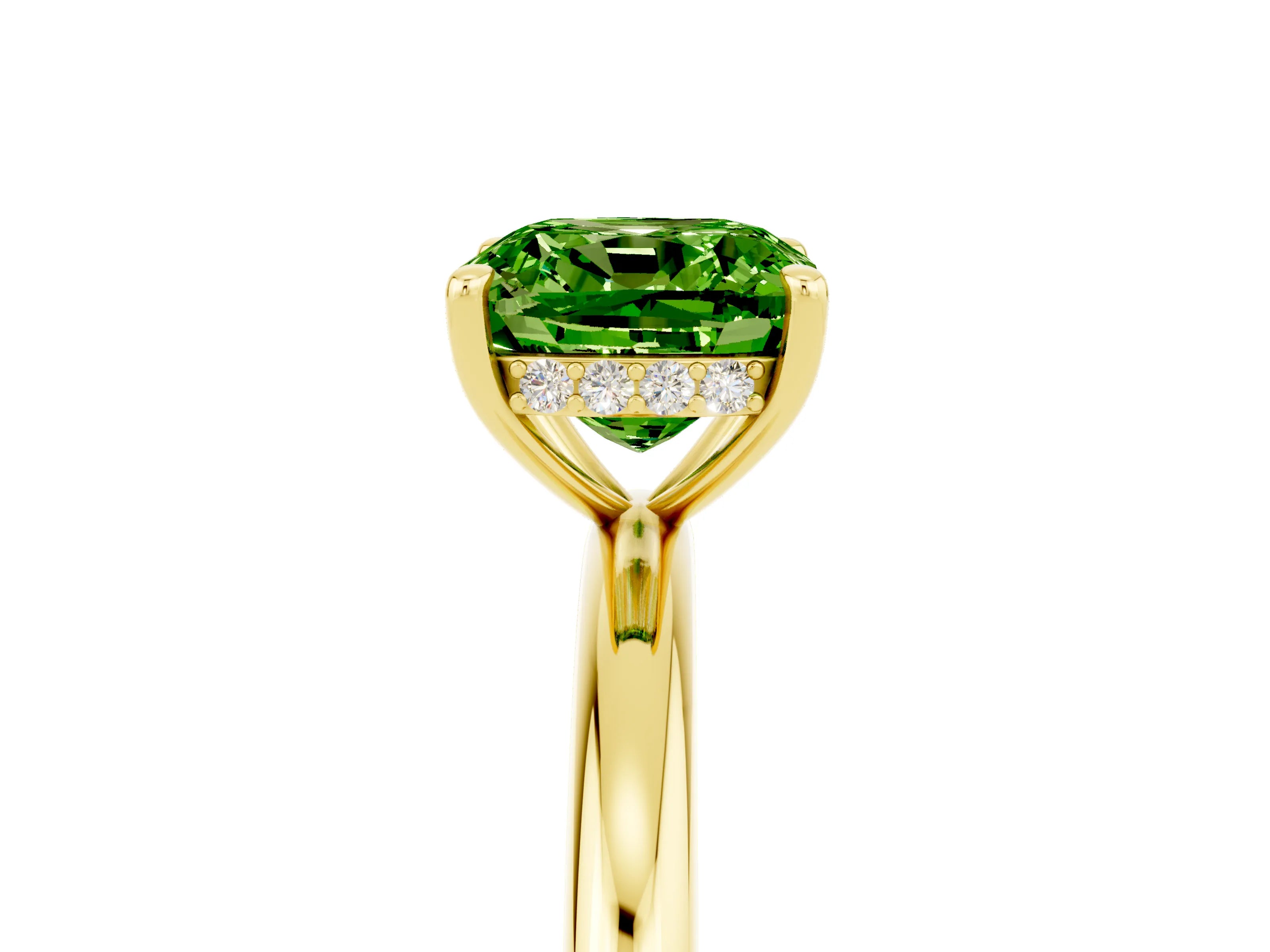 Yellow gold Cushion Cut Peridot Solitaire Ring with Thin Band and Four-Prong Setting_5
