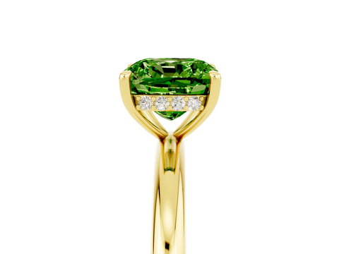Yellow gold Cushion Cut Peridot Solitaire Ring with Thin Band and Four-Prong Setting_5