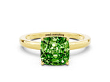 Yellow gold Cushion Cut Peridot Solitaire Ring with Thin Band and Prong Setting_12