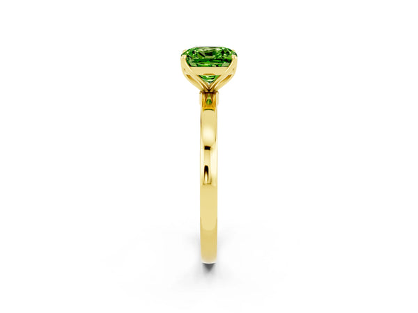 Yellow gold Cushion Cut Peridot Solitaire Ring with Thin Band and Prong Setting