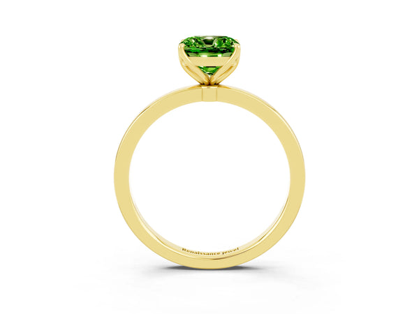 Yellow gold Cushion Cut Peridot Solitaire Ring with Thin Band and Prong Setting