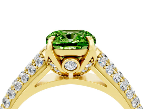 Yellow gold Cushion Cut Peridot Solitaire Ring with Three-Row Pavé Band and Four-Prong Setting_16