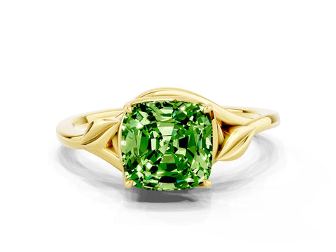 Yellow gold Cushion Cut Peridot Solitaire Ring with Twist Band and Four-Prong Setting_24