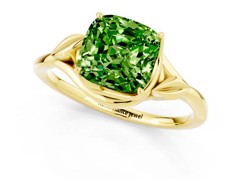 Yellow gold Cushion Cut Peridot Solitaire Ring with Twist Band and Four-Prong Setting_25
