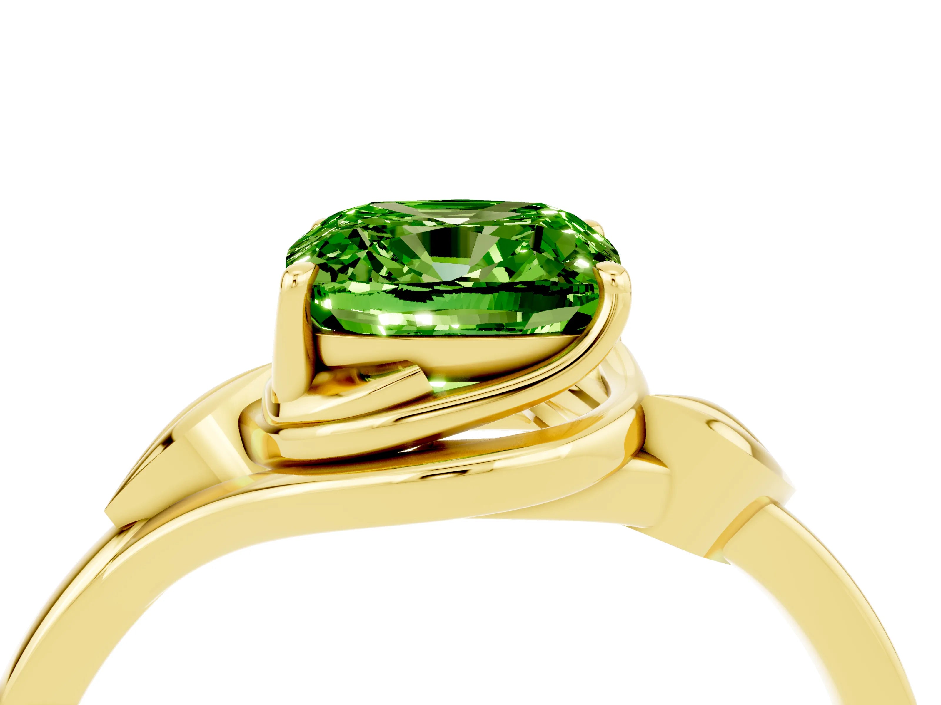 Yellow gold Cushion Cut Peridot Solitaire Ring with Twist Band and Four-Prong Setting_28