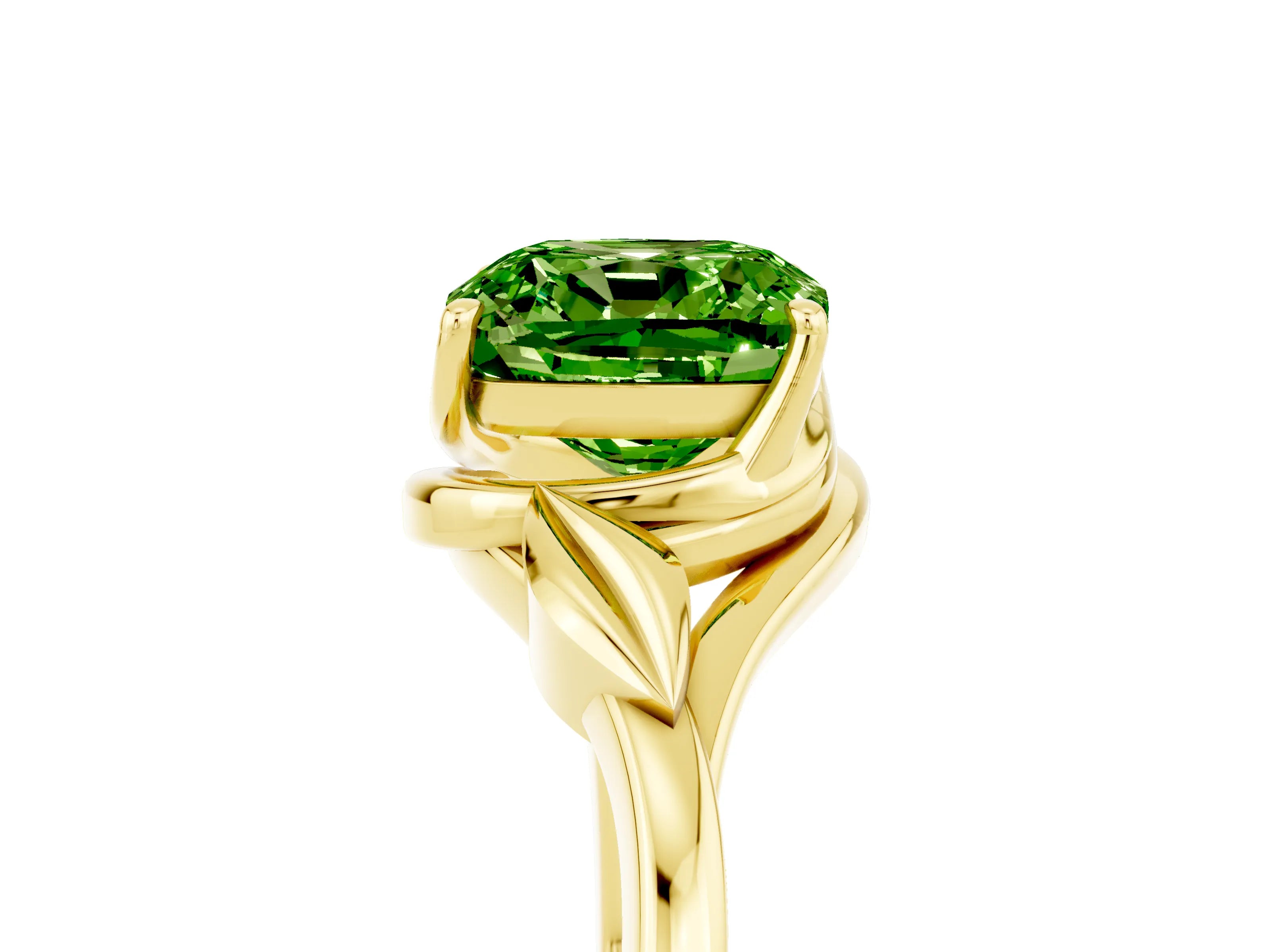 Yellow gold Cushion Cut Peridot Solitaire Ring with Twist Band and Four-Prong Setting_29