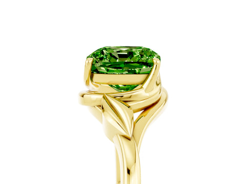 Yellow gold Cushion Cut Peridot Solitaire Ring with Twist Band and Four-Prong Setting_29