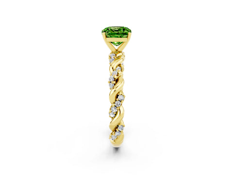 Yellow gold Cushion Cut Peridot Solitaire Ring with Twisted Band and Pavé Accents_2