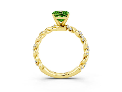 Yellow gold Cushion Cut Peridot Solitaire Ring with Twisted Band and Pavé Accents_3