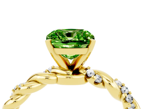 Yellow gold Cushion Cut Peridot Solitaire Ring with Twisted Band and Pavé Accents_4