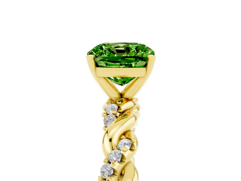 Yellow gold Cushion Cut Peridot Solitaire Ring with Twisted Band and Pavé Accents_5