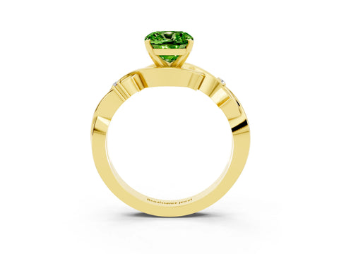 Yellow gold Cushion Cut Peridot Solitaire Ring with Twisted Band and Prong Setting_3