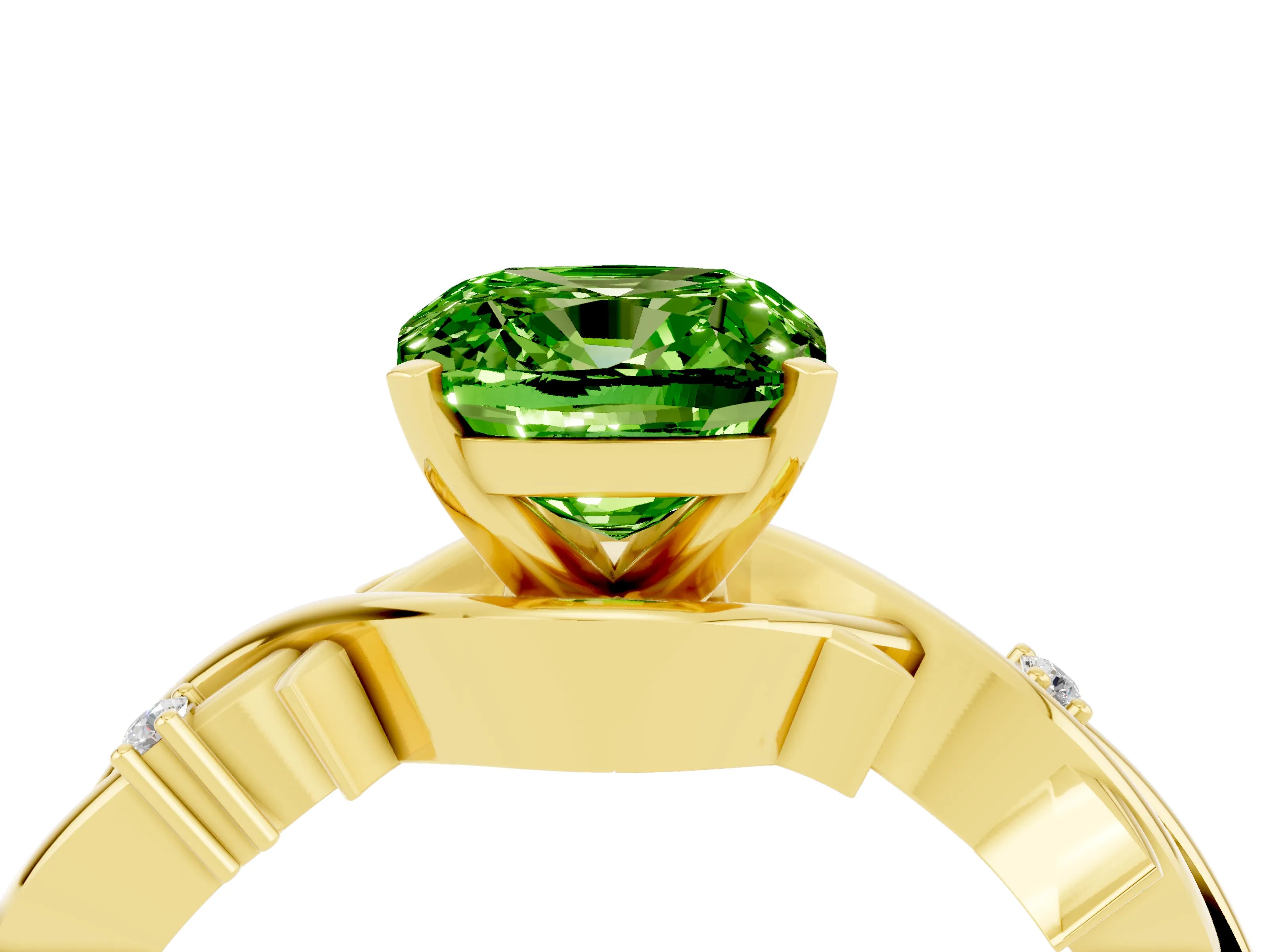 Yellow gold Cushion Cut Peridot Solitaire Ring with Twisted Band and Prong Setting_4