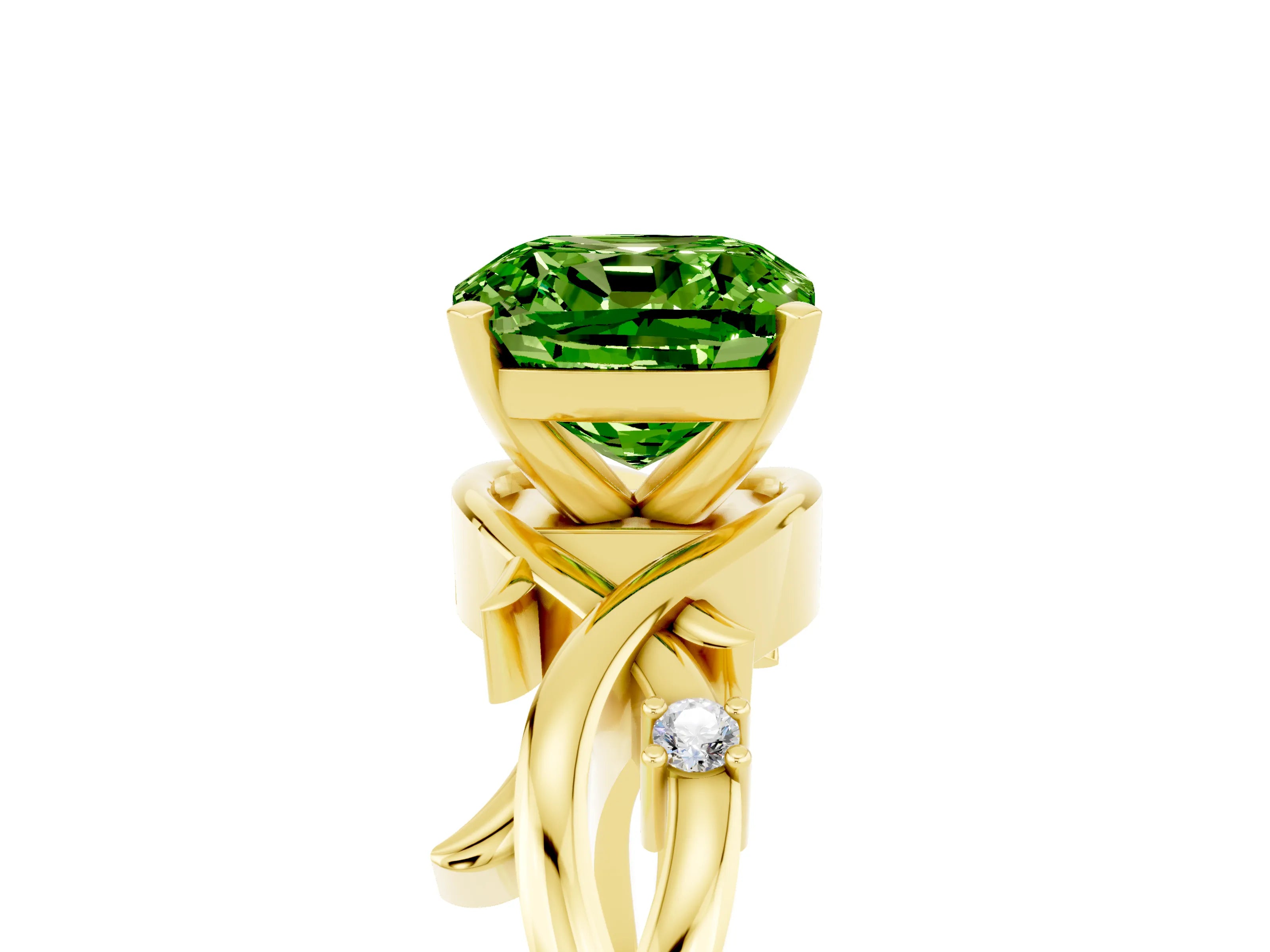 Yellow gold Cushion Cut Peridot Solitaire Ring with Twisted Band and Prong Setting_5