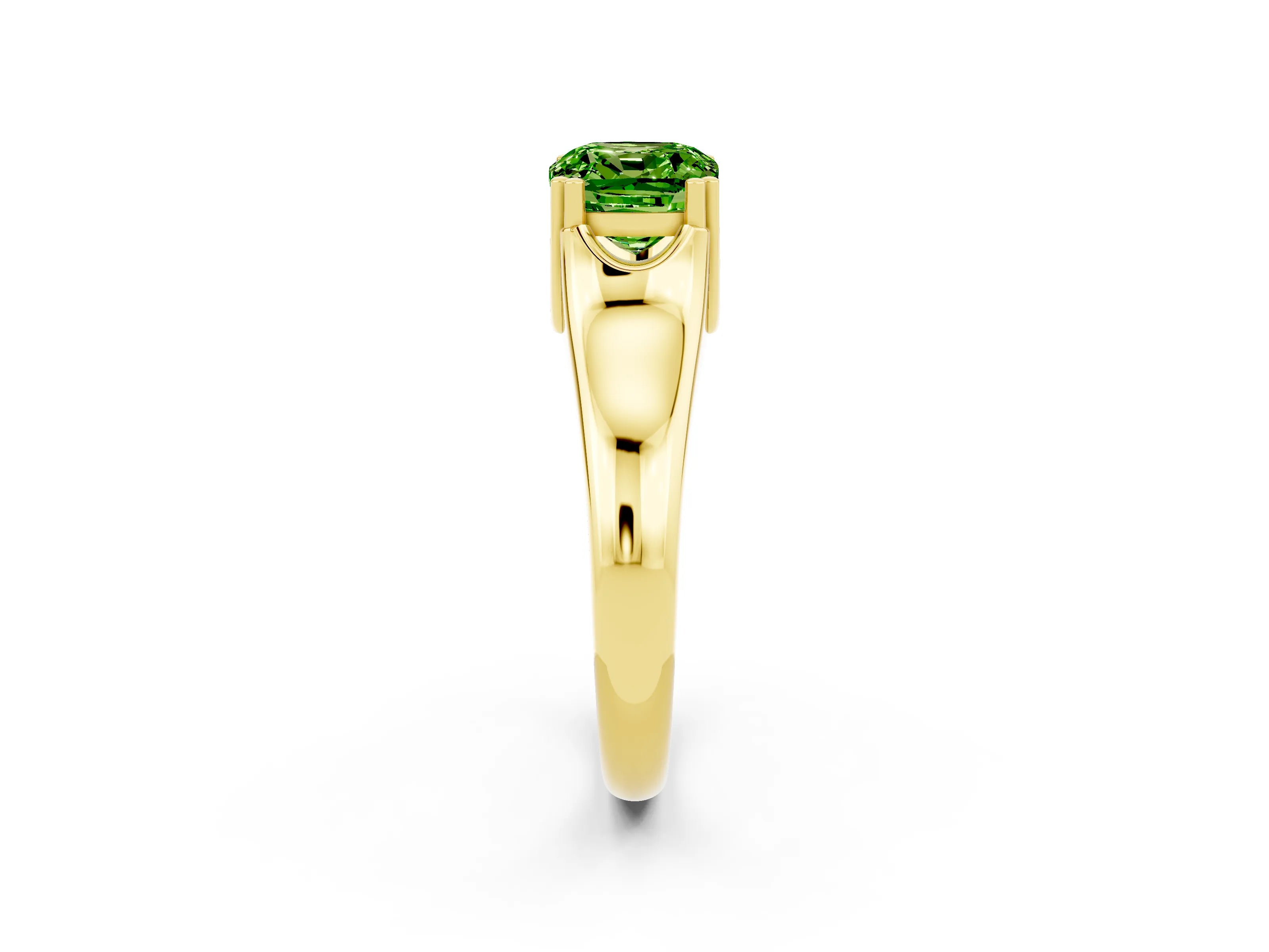 Yellow gold Cushion Cut Peridot Solitaire Ring with Wide Band and Prong Setting_2