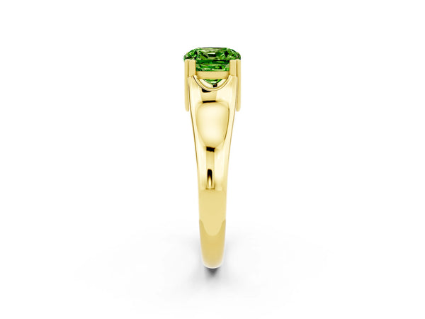 Yellow gold Cushion Cut Peridot Solitaire Ring with Wide Band and Prong Setting