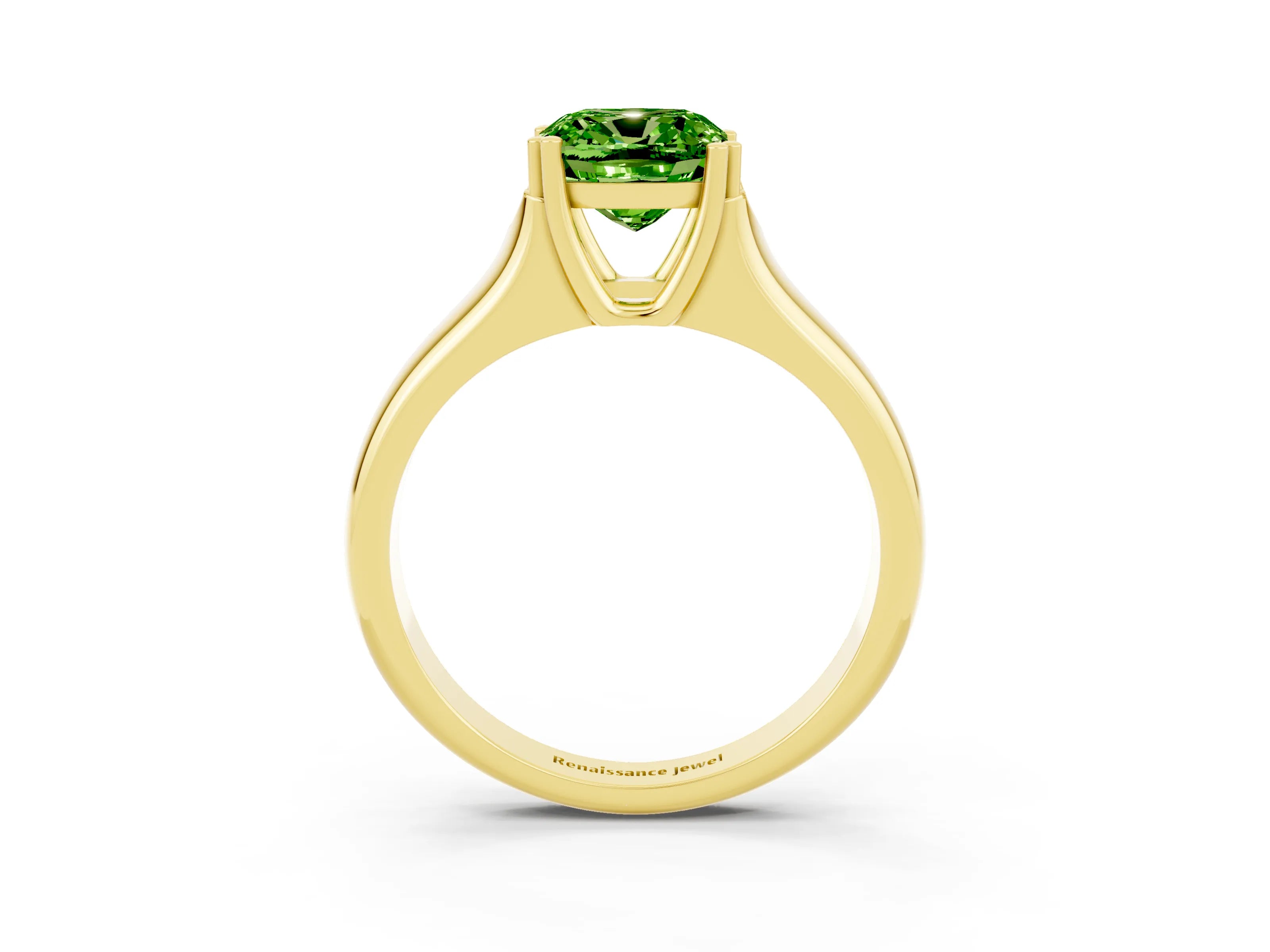 Yellow gold Cushion Cut Peridot Solitaire Ring with Wide Band and Prong Setting_3
