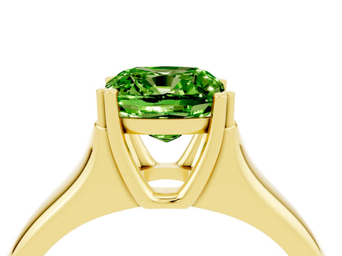 Yellow gold Cushion Cut Peridot Solitaire Ring with Wide Band and Prong Setting_4