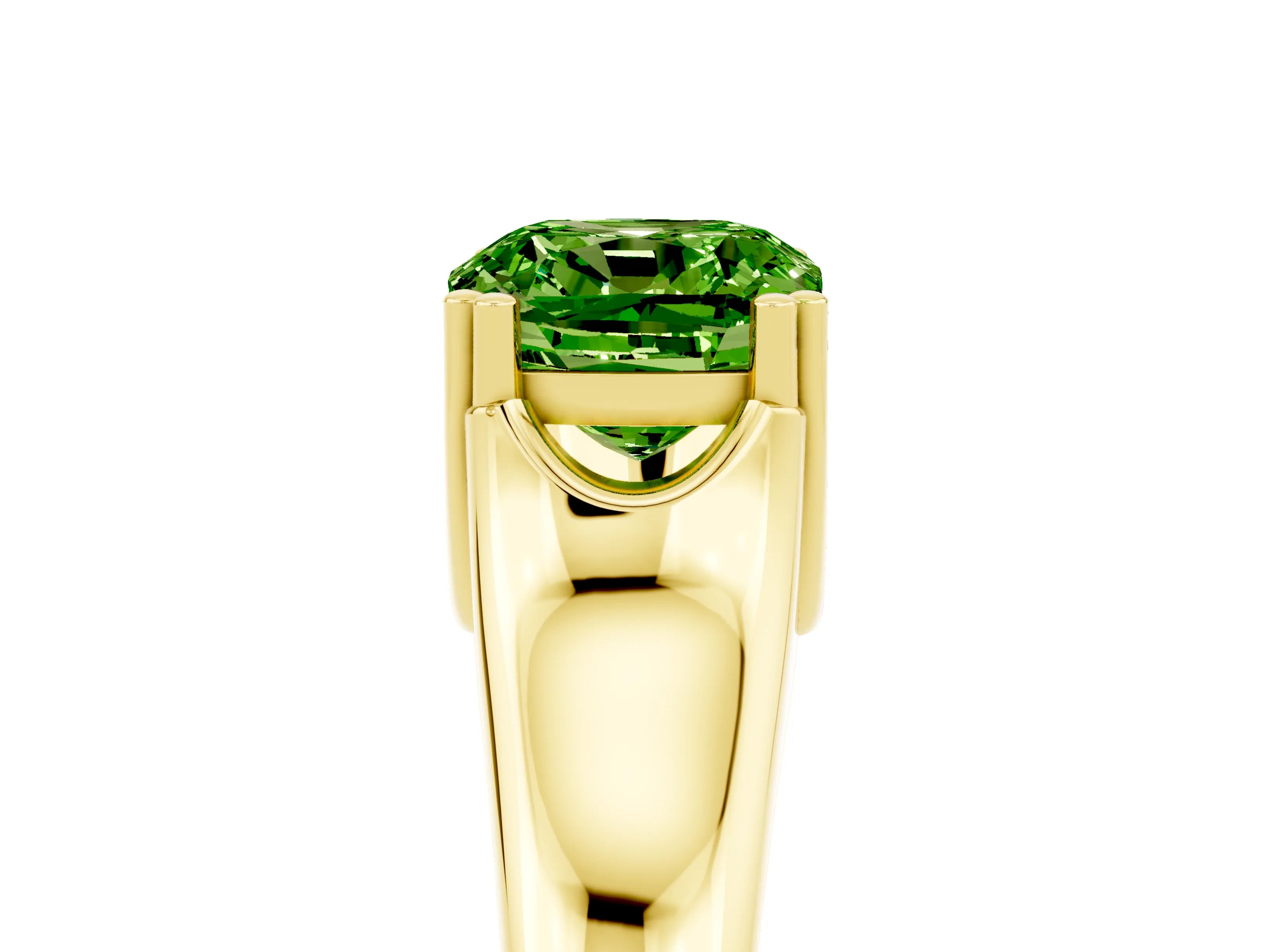 Yellow gold Cushion Cut Peridot Solitaire Ring with Wide Band and Prong Setting_5
