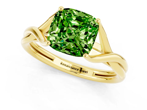 Yellow gold Cushion Cut Peridot Solitaire Twist Band Prong Setting Ring_49