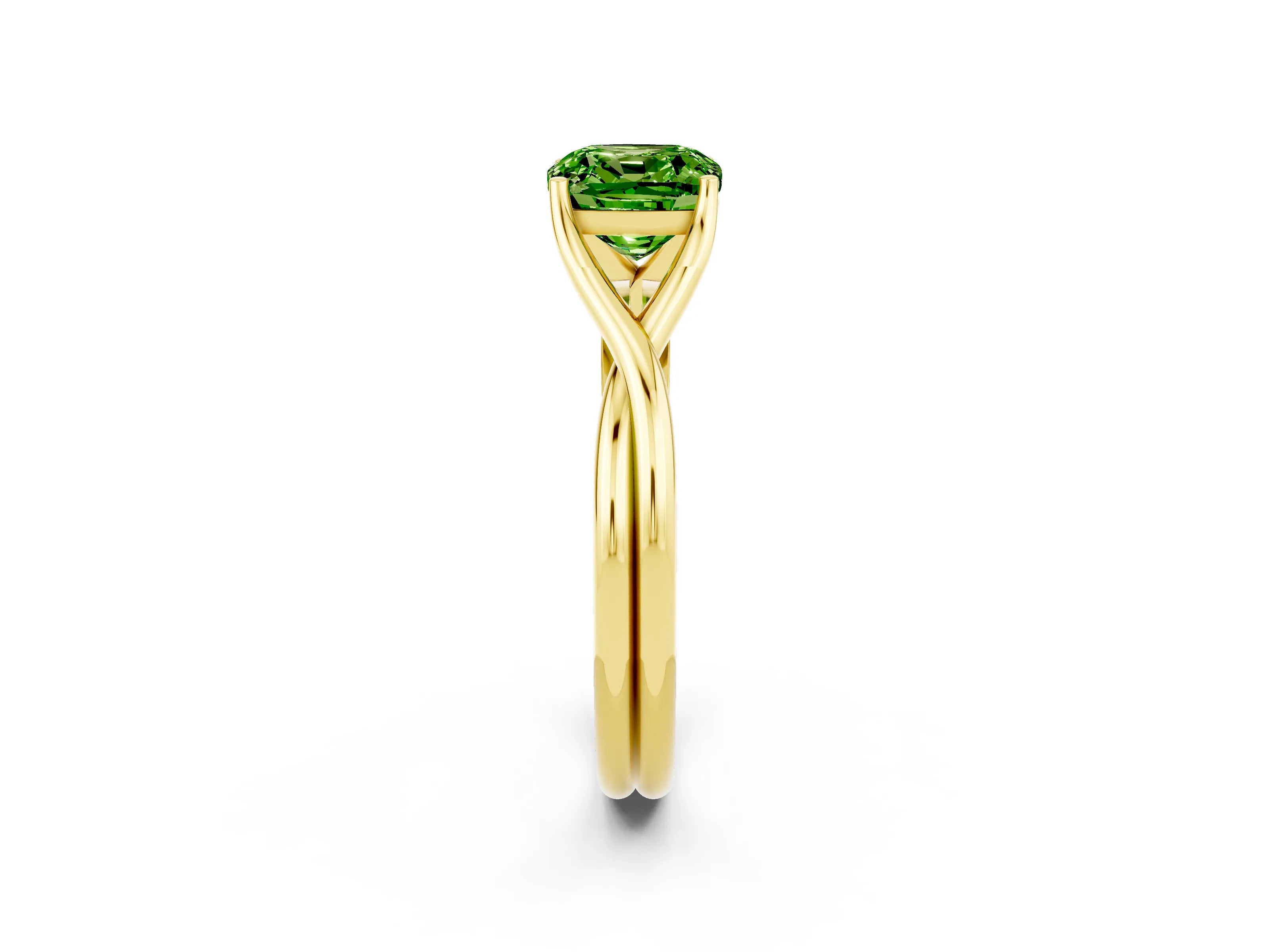 Yellow gold Cushion Cut Peridot Solitaire Twist Band Prong Setting Ring_50