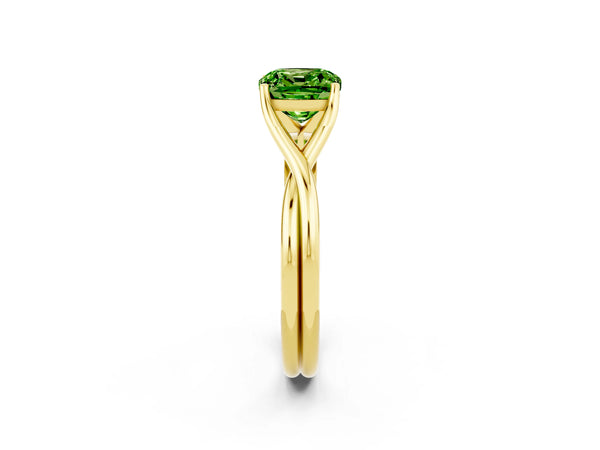 Yellow gold Cushion Cut Peridot Solitaire Twist Band Prong Setting Ring