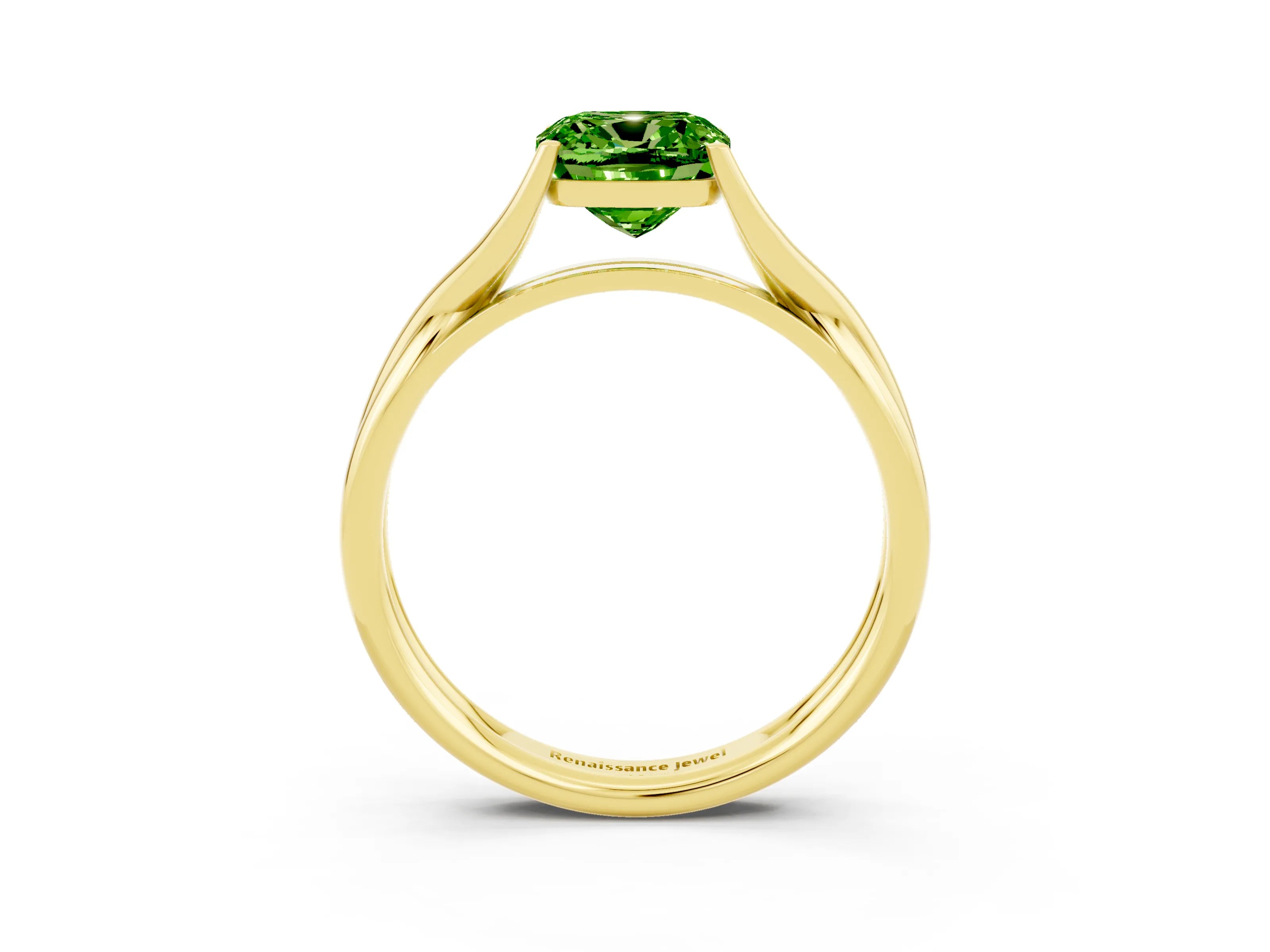 Yellow gold Cushion Cut Peridot Solitaire Twist Band Prong Setting Ring_51