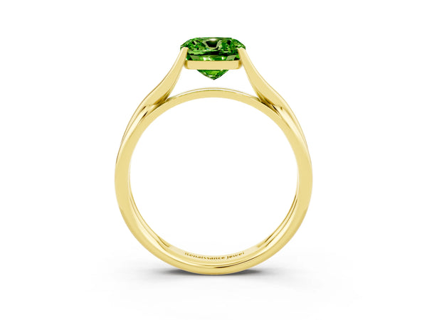 Yellow gold Cushion Cut Peridot Solitaire Twist Band Prong Setting Ring