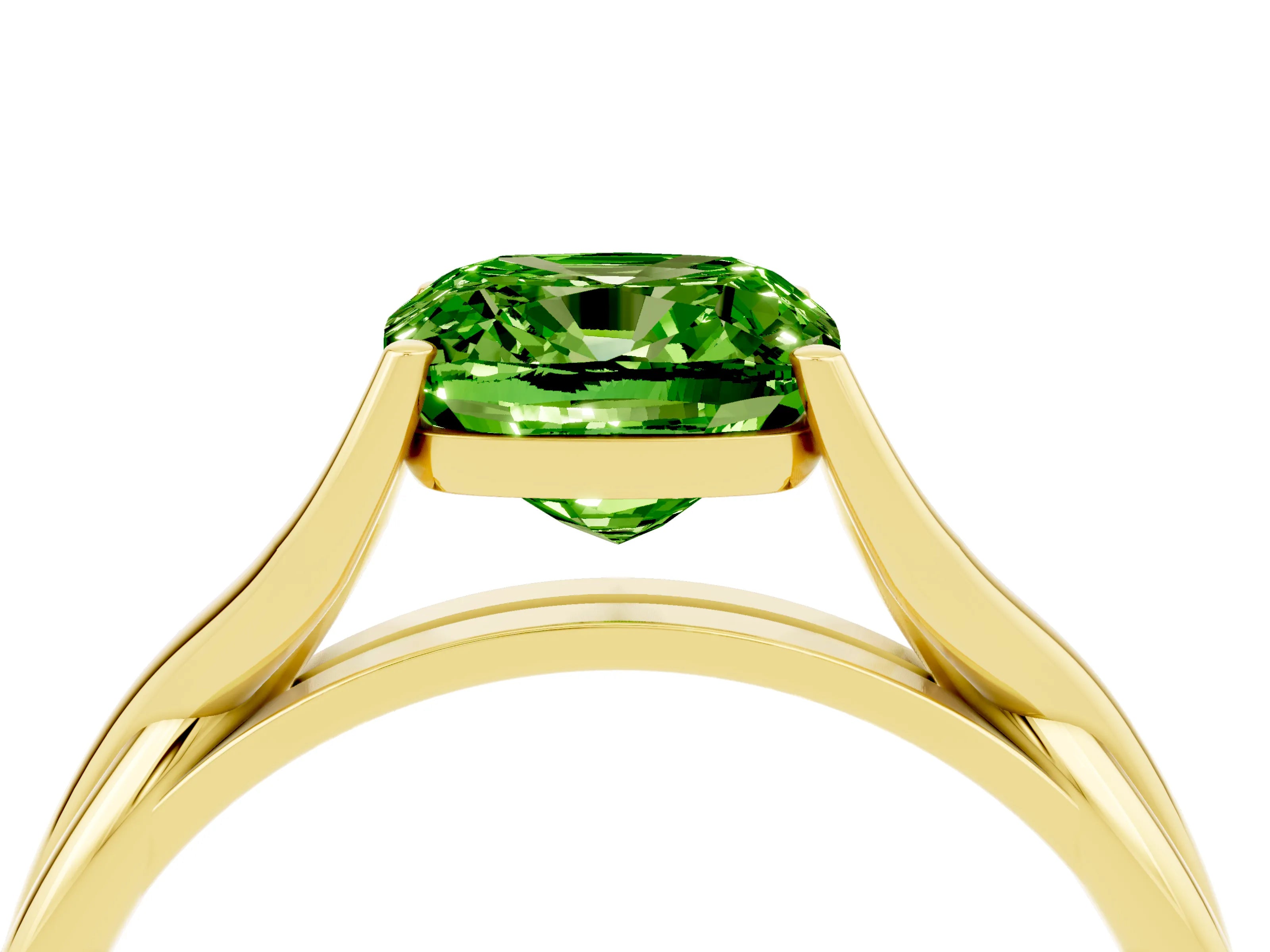 Yellow gold Cushion Cut Peridot Solitaire Twist Band Prong Setting Ring_52