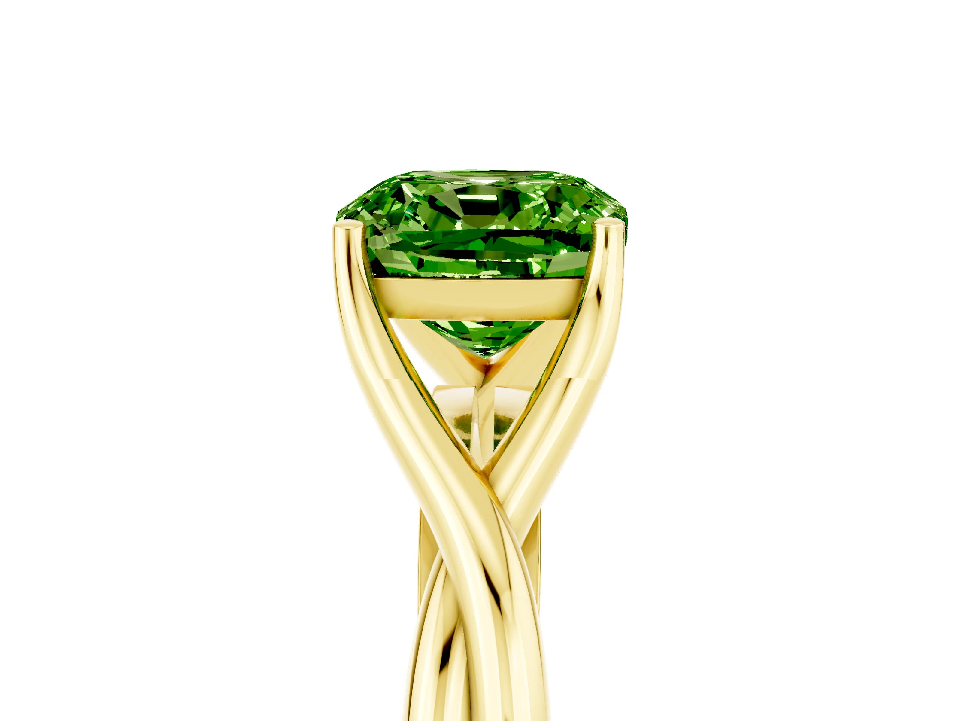 Yellow gold Cushion Cut Peridot Solitaire Twist Band Prong Setting Ring_53