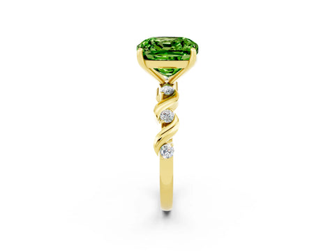 Yellow gold Cushion Cut Peridot Solitaire Twisted Band with Round  Accents and Prong Setting_14