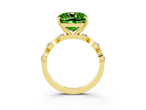 Yellow gold Cushion Cut Peridot Solitaire Twisted Band with Round  Accents and Prong Setting_15