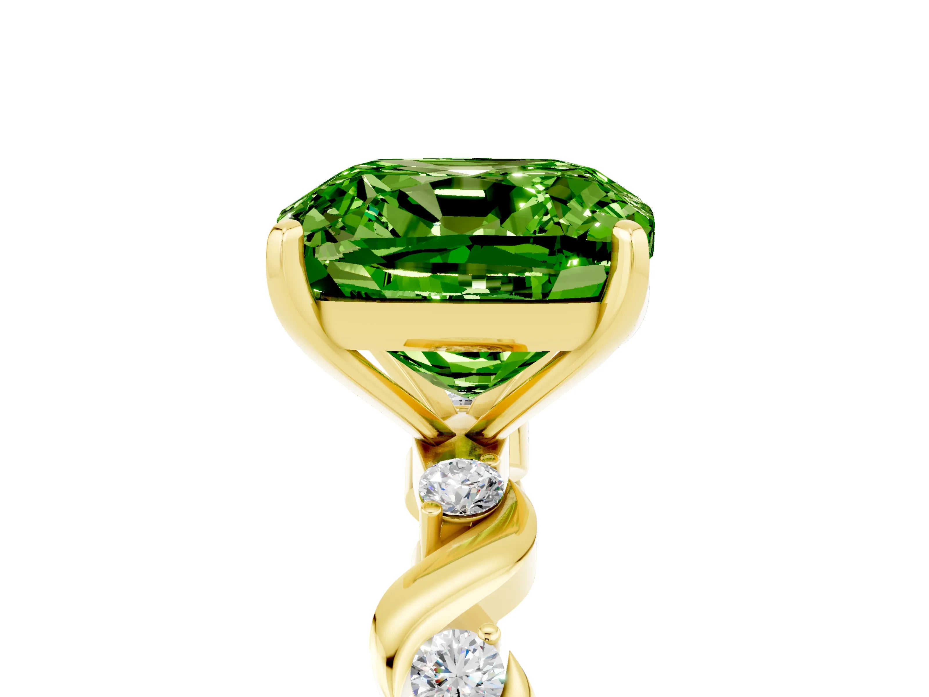 Yellow gold Cushion Cut Peridot Solitaire Twisted Band with Round  Accents and Prong Setting_17