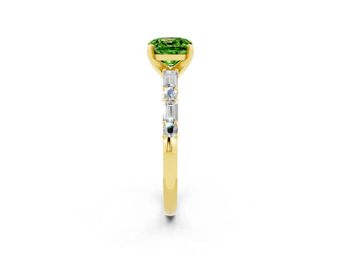 Yellow gold Cushion Cut Peridot Solitaire with Side Baguettes and Channel Set Band_2