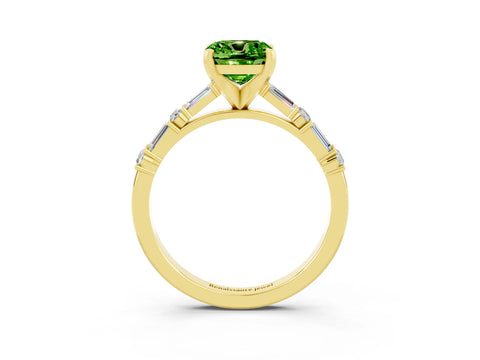 Yellow gold Cushion Cut Peridot Solitaire with Side Baguettes and Channel Set Band_3