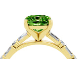 Yellow gold Cushion Cut Peridot Solitaire with Side Baguettes and Channel Set Band_4