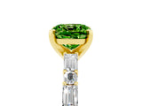 Yellow gold Cushion Cut Peridot Solitaire with Side Baguettes and Channel Set Band_5
